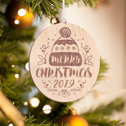 Personalized Round Wooden Christmas Beanie Merry Christmas Ornament