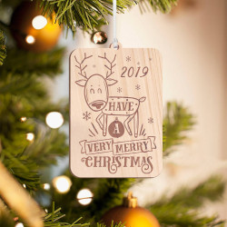 Personalized Rectangular Wooden Baby Deer Merry Christmas Ornament