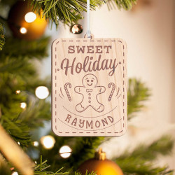 Personalized Rectangular Wooden Sweet Holidays Teddy Bear Merry Christmas Ornament