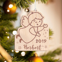 Personalized Wooden Baby Angel Merry Christmas Ornament