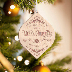 Personalized Marquise Shaped Wooden Merry Christmas Ornament