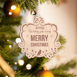 Personalized Wooden Bird on a Twig Merry Christmas Ornament