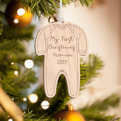 Personalized Wooden My First Christmas Baby Body Suit Merry Christmas Ornament