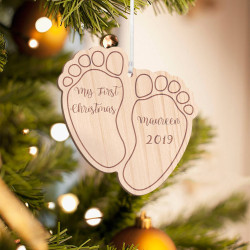 Personalized Wooden My First Christmas Baby Feet Merry Christmas Ornament