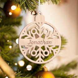 Personalized Wooden Circle with Detail Merry Christmas Ornament