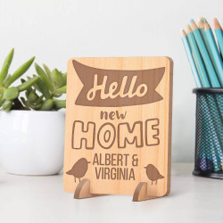 Personalized Hello New Home Wooden Housewarming Gift Card