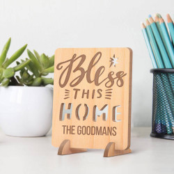 Personalized Bless This Home Wooden Housewarming Gift Card