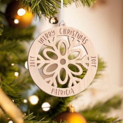 Personalized Wooden Circle with Flowery Detail Merry Christmas Ornament