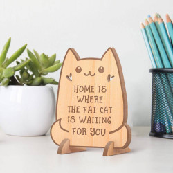 Personalized Home is Where the Fat Cat is Waiting for You Wooden Housewarming Gift Card