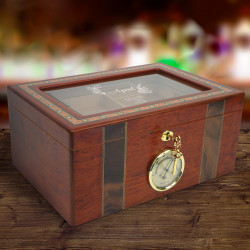 Personalized Birthday 100 Count Beveled Glass Top Ambassador Humidor w External Hygro with Birth Month