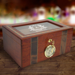 Personalized With Name and Initial 100 Count Beveled Glass Top Ambassador Humidor w External Hygro