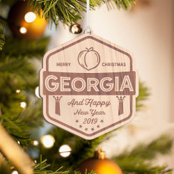Personalized Hexagonal Wooden Georgia Merry Christmas Ornament