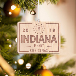 Personalized Rectangular Wooden Indiana Merry Christmas Ornament