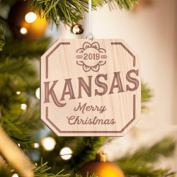 Personalized Octagonal Wooden Kansas Merry Christmas Ornament