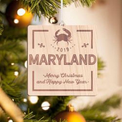 Personalized Square Wooden Maryland Merry Christmas Ornament