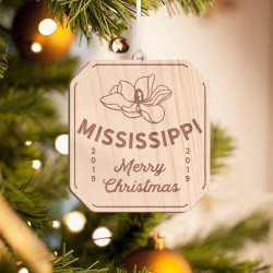 Personalized Rounded Octagon Wooden Mississippi Merry Christmas Ornament