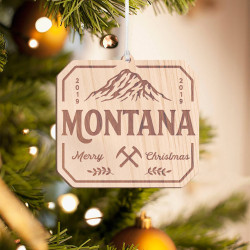 Personalized Octagonal Wooden Montana Merry Christmas Ornament