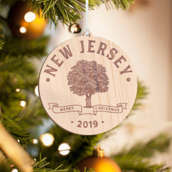 Personalized Round Wooden New Jersey Merry Christmas Ornament
