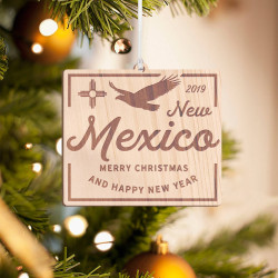 Personalized Square Wooden New Mexico Merry Christmas Ornament
