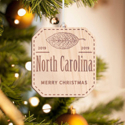 Personalized Octagonal Wooden North Carolina Merry Christmas Ornament