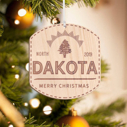 Personalized Hexagonal Wooden North Dakota Merry Christmas Ornament