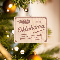 Personalized Rectangular Wooden Oklahoma Merry Christmas Ornament
