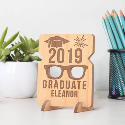 Personalized 2019 Graduate Wooden Gift Card feat Glasses & Cap