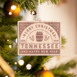 Personalized Rectangular Wooden Tennessee Merry Christmas Ornament