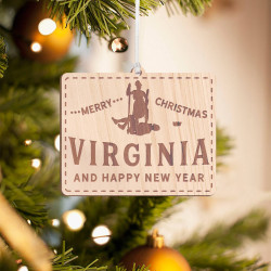 Rounded Rectangle Wooden Virginia Merry Christmas Ornament