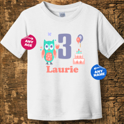 Personalized Toddler Birthday Owl Fine Jersey Tee