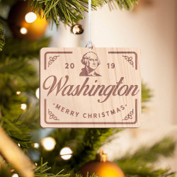 Personalized Rectangular Wooden Washington Merry Christmas Ornament