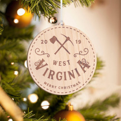 Personalized Round Wooden West Virginia Merry Christmas Ornament