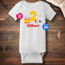Personalized Birthday Drums Short Sleeve Baby Rib Bodysuit