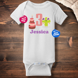 Personalized Monster Birthday Short Sleeve Baby Rib Bodysuit