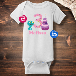 Personalized Little Monster Birthday Short Sleeve Baby Girl Rib Bodysuit
