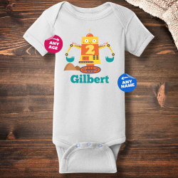 Personalized Birthday Robot Infant Short Sleeve Baby Rib Bodysuit