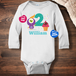 Personalized Infant Crazy Monster Birthday Long Sleeve Bodysuit