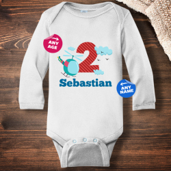 Personalized Helicopter Birthday Infant Long Sleeve Bodysuit