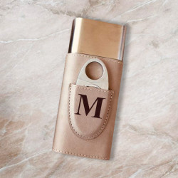 Personalized Leatherette Cigar Case with Cutter Light Brown