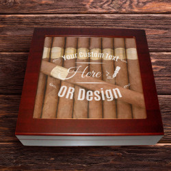 Personalized 20 Count Cherry Glass Top Cigar Humidor With Humidifier