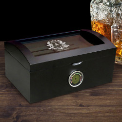 Personalized With Name and Initial 120 Ct. Portofino Tinted Glass Humidor w External Digital Needle & Numeric Disp.
