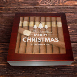 Personalized 20 Count Cherry Glass Top Cigar Humidor With Humidifier Christmas Gift