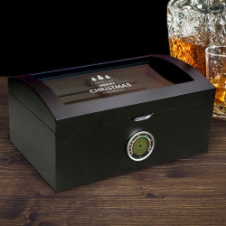 Personalized 120 Ct. Portofino Tinted Glass Humidor w External Digital Needle & Numeric Disp. Christmas Gift