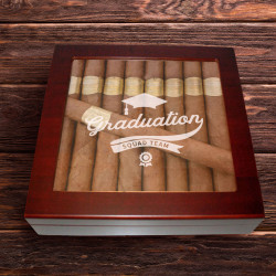 Personalized Graduation 20 Count Cherry Glass Top Cigar Humidor With Humidifier