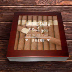 Personalized Valentine's Day 20 Count Cherry Glass Top Cigar Humidor With Humidifier