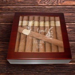 Personalized Birthday 20 Count Cherry Glass Top Cigar Humidor With Humidifier with Birth Month
