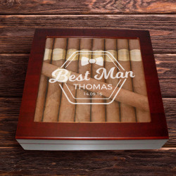 Personalized Best Man 20 Count Cherry Glass Top Cigar Humidor With Humidifier