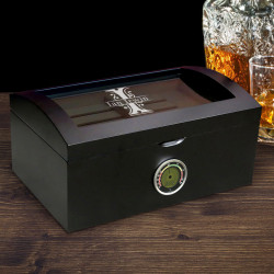 Personalized With Name and Initial 120 Ct. Portofino Tinted Glass Humidor w External Digital Needle & Numeric Disp.