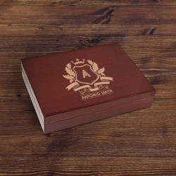 Personalized With Name and Initial Dark Mahogany Glass Top Cigar Humidor With 3 Drawers