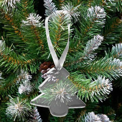 Personalized Tree Shaped Glass Ornament with White Ribbon